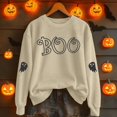 thumbnail image 2 of Peichun Halloween Sweatshirts for Women Oversized Long Sleeve Crewneck Pullover Sweatshirt Funny Boo Graphic Loose Fit Comfortable Spooky Season Fashion Fall Tops 2026 1-Khaki S, 2 of 4