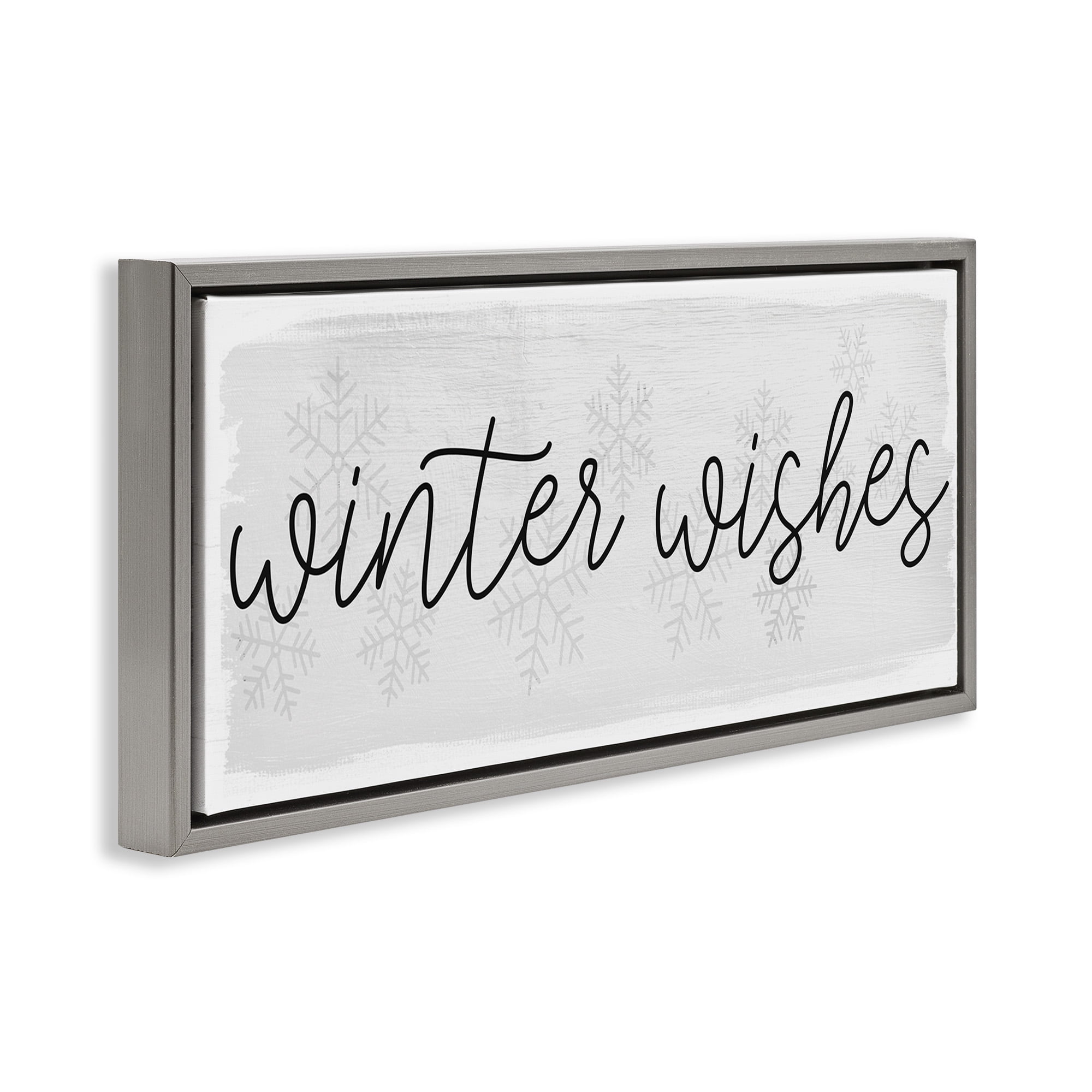 Stupell Industries Winter Wishes Sentiment Inspirational Painting Gray Floater Framed Canvas Art Print Wall Art, 25 x 11