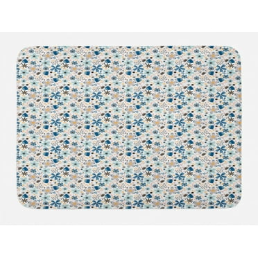 Floral Bath Mat, Romantic Spring Blossoms Bouquet Flowers on Plain Background, Plush Bathroom Decor Mat with Non Slip Backing, 29.5" X 17.5", Sky Blue Seafoam, by Ambesonne