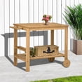 thumbnail image 3 of Resenkos Outdoor Bar Cart, Wood Rolling Home Bar & Serving Cart with 2 Shelves, Wine Bottle Holders for Garden, Dining Room, Natural, 3 of 11