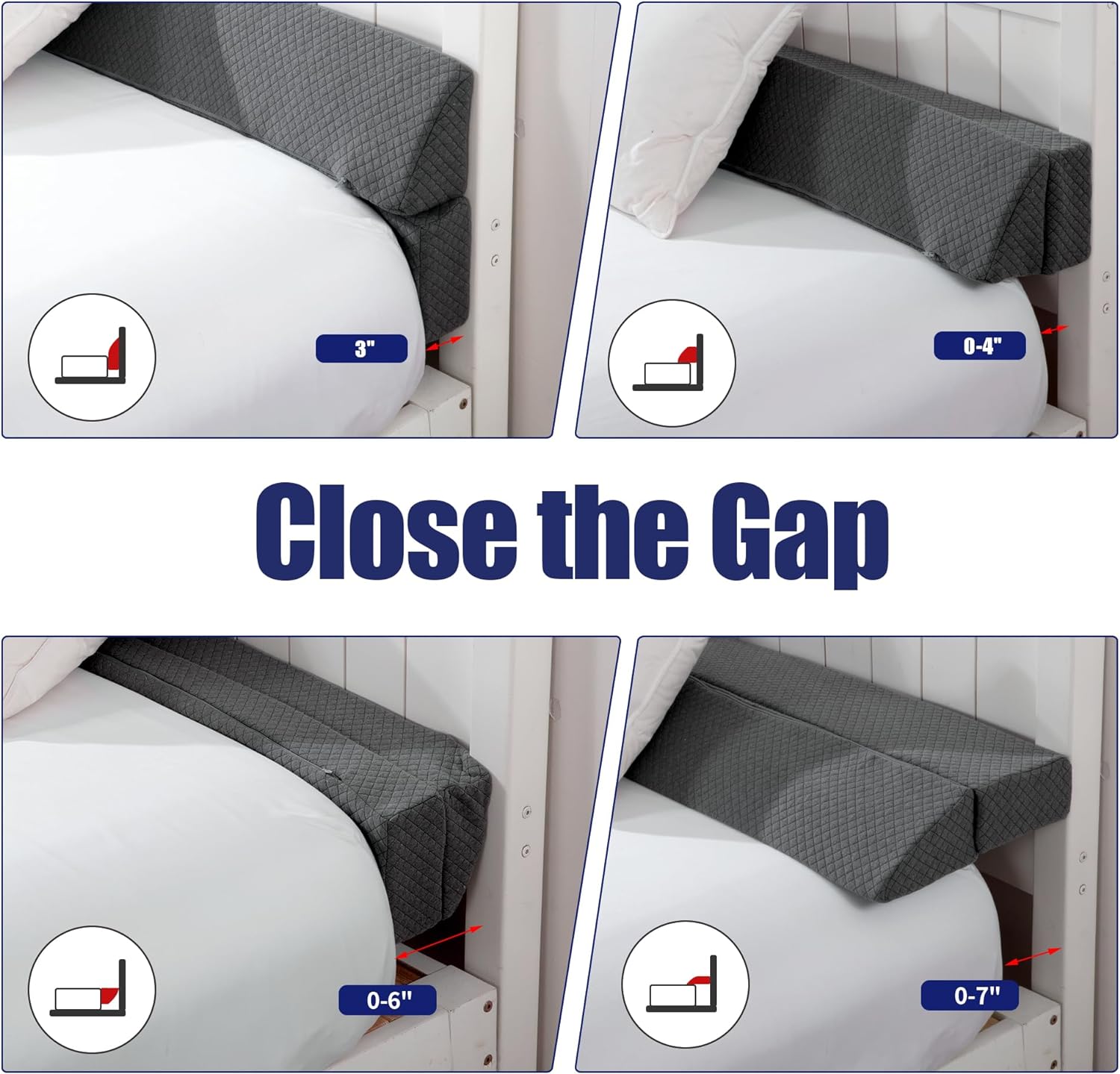 Wedge Pillow Headboard for Bed Gap,Foldable Bed Wedge Gap Filler Twin Size,Matterss Gap Filler,Multi Functional Bed Crack Pillow, Fill The Gap (0-7") Between Your Headboard and Mattress,Grey