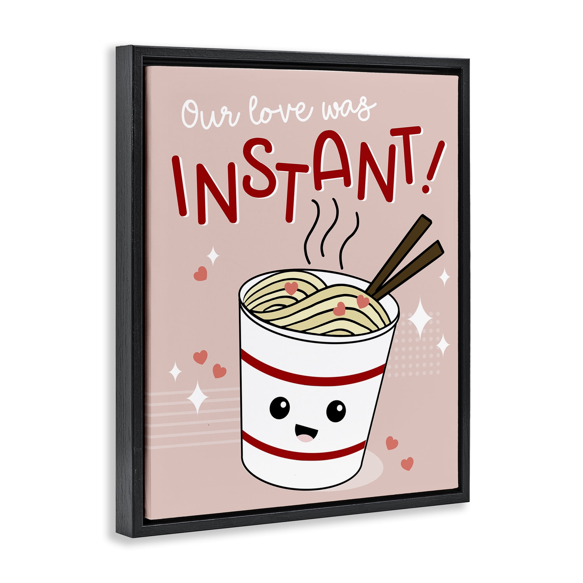 Stupell Industries Love Was Instant Noodles Food & Beverage Painting Black Floater Framed Canvas Art Print Wall Art, 25 x 31