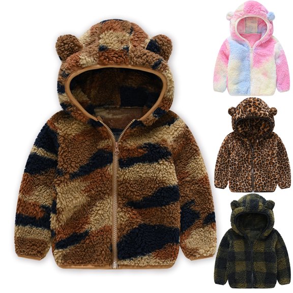 URMAGIC URMAGIC 1-6T Baby Boy Girl Camo Zip Up Ultra Soft Sherpa Fleece Hooded Sweatshirt Coat
