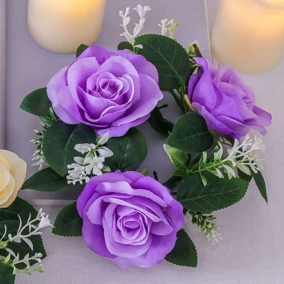PEONAVET Rose Candle Wreath Artificial Silk Flower Ring Leaf Candle Wreath Wedding Valentine Day Party Table Candlestick Decorations