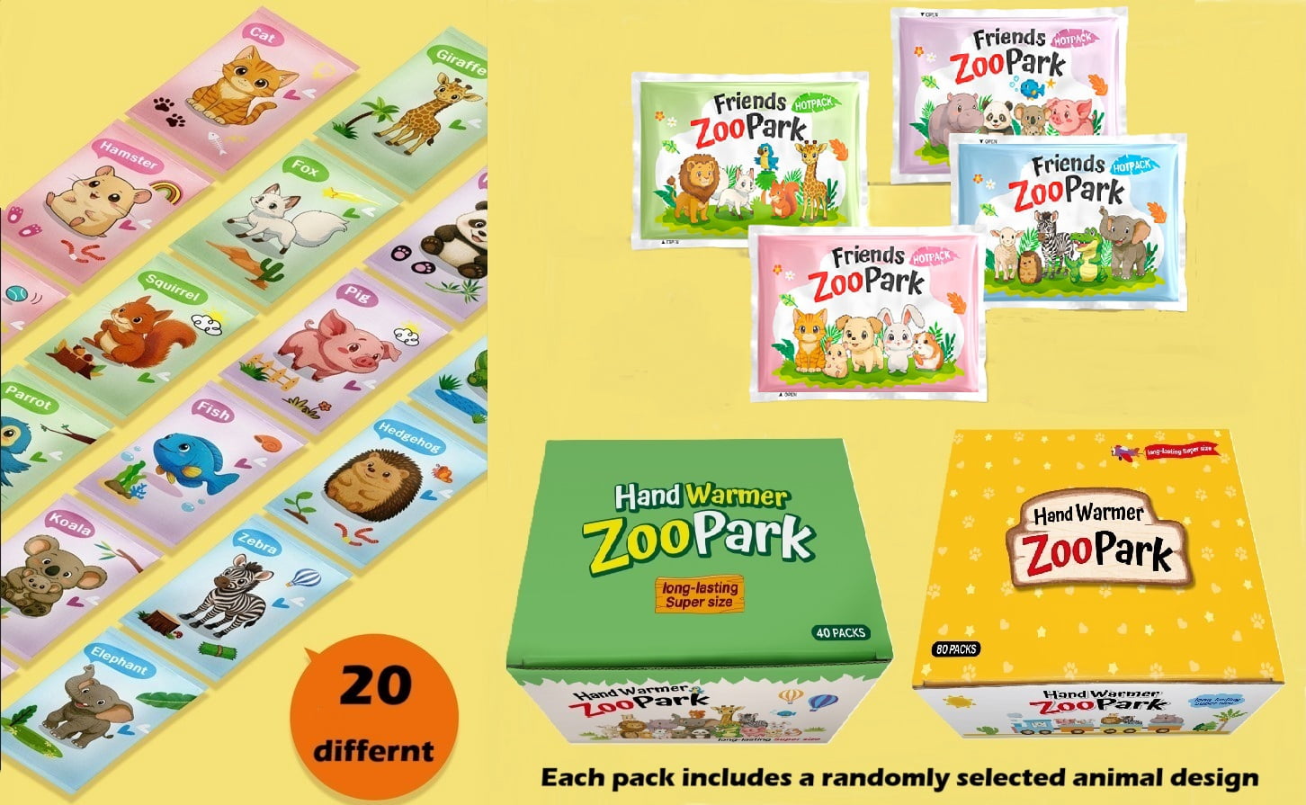 Inlife ZooPark Super Warmer for Hand & Body, All Natural, Safe, Comfort, Ready to Use, 80 packs
