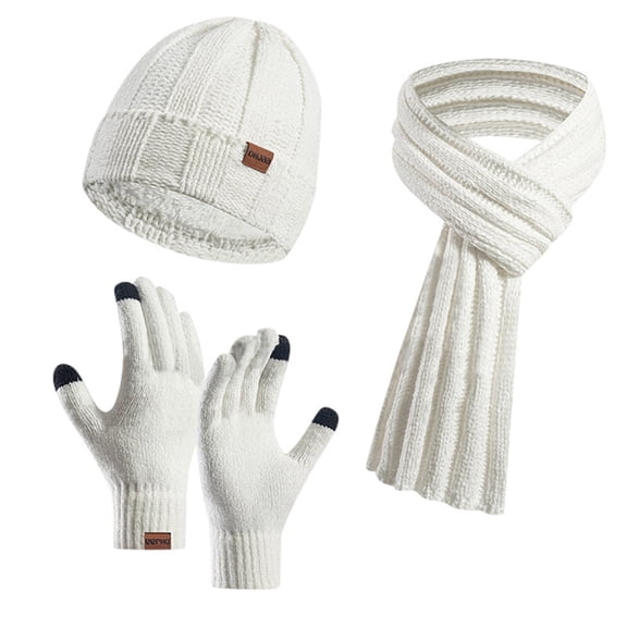 Bibifish 3 PCS Hat Scarf Glove Sets For Women Solid Color Winter Thickened Beanie Hats Scarf And Touchscreen Gloves Sets For Ladies