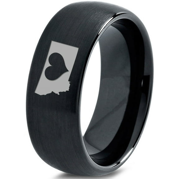 Tungsten Montana The Treasure State Heart Band Ring 8mm Men Women Comfort Fit Black Dome Brushed Polished