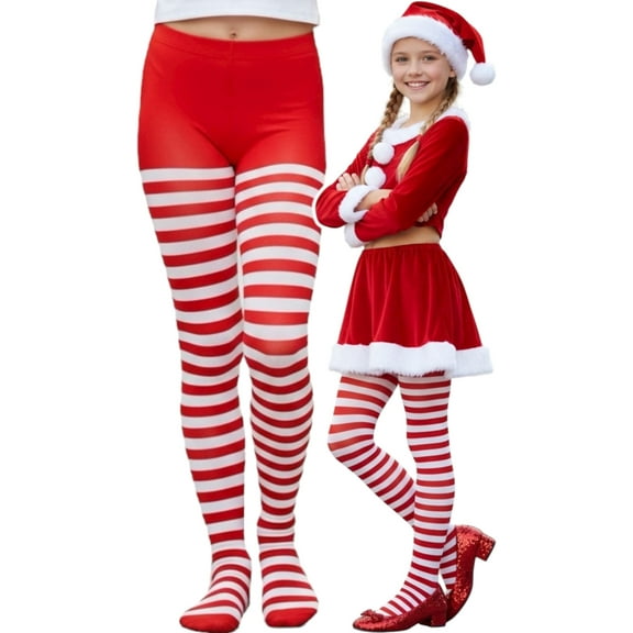 ToBeInStyle Girl's Striped Opaque Tights - White/Red - 1-3 Years
