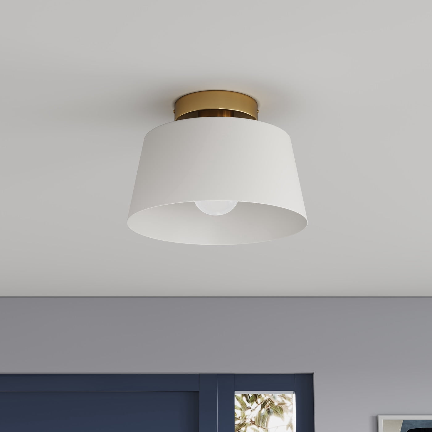 Aiwen Semi Flush Mount Ceiling Light Fixture Drum Light With White Metal Shade Modern Lighting For Bedroom Hallway Living Room