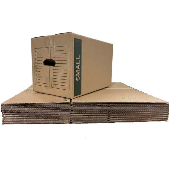 50 - Pack Small Cardboard Durable Moving Boxes 16x10x10 32 ECT With Handles