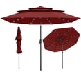 thumbnail image 1 of Gymax 10 FT Solar Patio Umbrella w/ 32 LED Lights 3-Tier Vented Top Tilt Adjustment Wine, 1 of 10