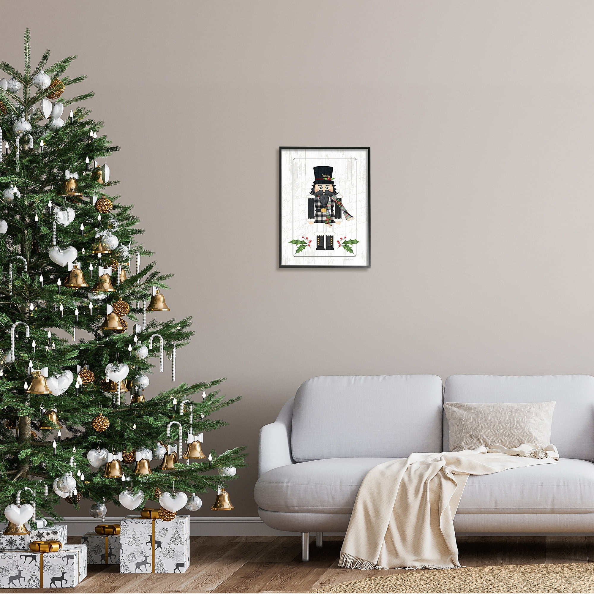 Stupell Industries Christmas Holly Nutcracker Winter Plaid Coat Graphic Art Black Framed Art Print Wall Art, 16x20, by Jennifer Pugh