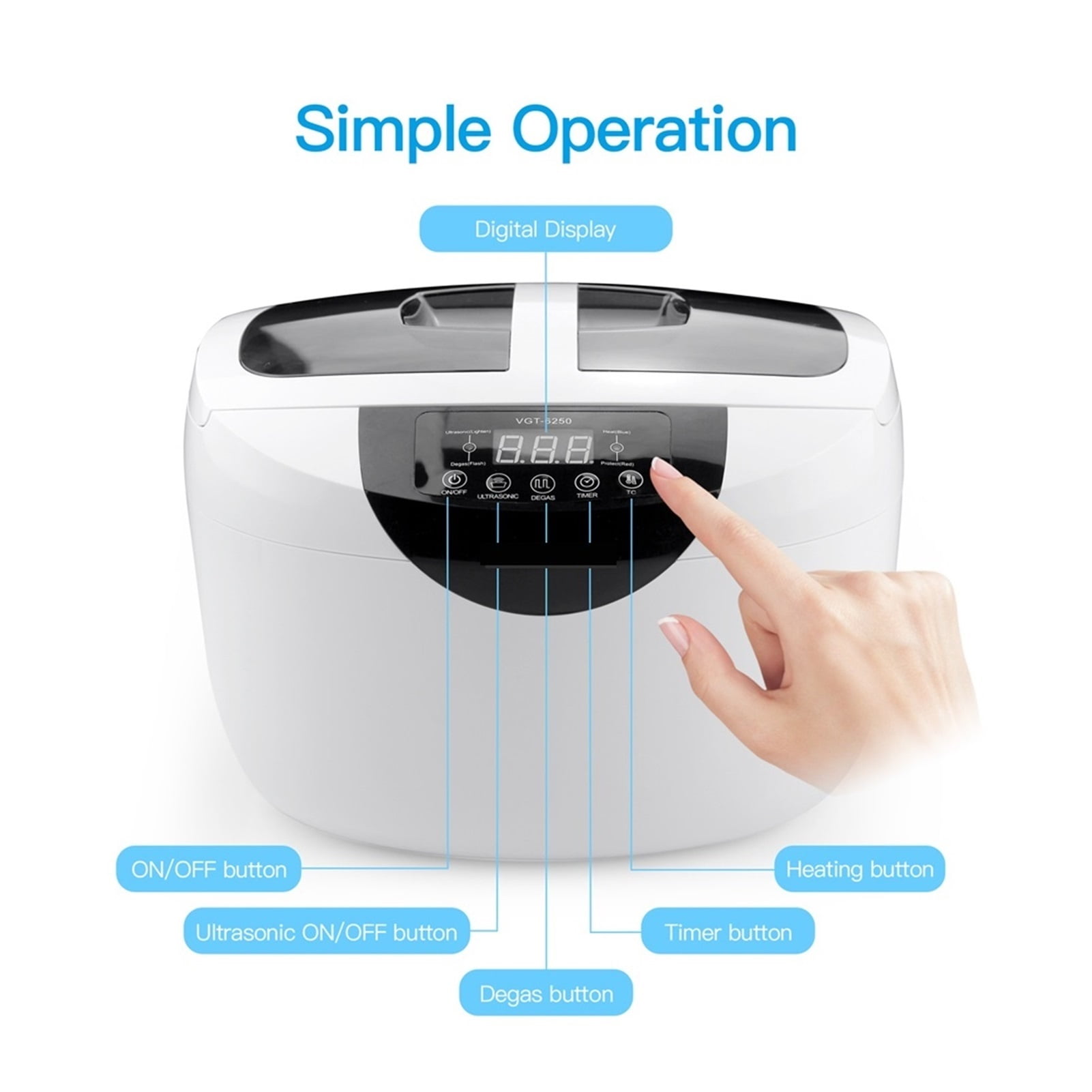 Digital Ultrasonic Cleaner Bath 2500ML For Home Kitchen Glasses Denture Tableware Jewelry Watch ,Strong Cleaning