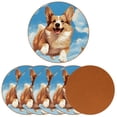 thumbnail image 2 of Corgi 6PCS Round Coasters Set, Microfiber Leather Drink Coasters with Holder, 11x11 cm/4.3x4.3 in, 2 of 6