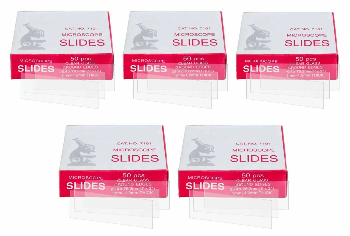 AmScope 5Pack of 50 Blank Microscope Slides With Ground Edges 250