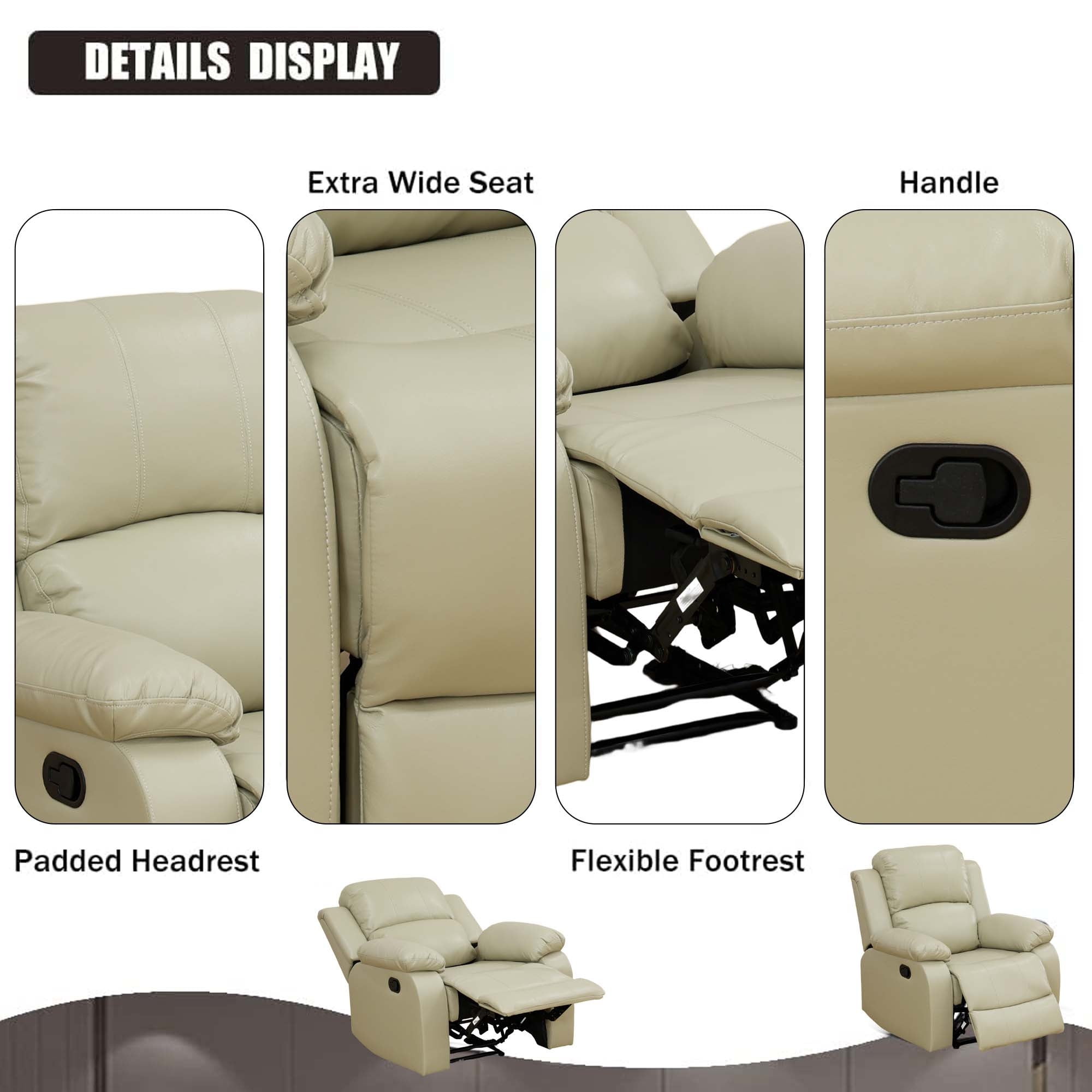Aukfa Leather Recliner Chair Overstuffed Adjustable Armchair for Living Room Bedroom, Beige