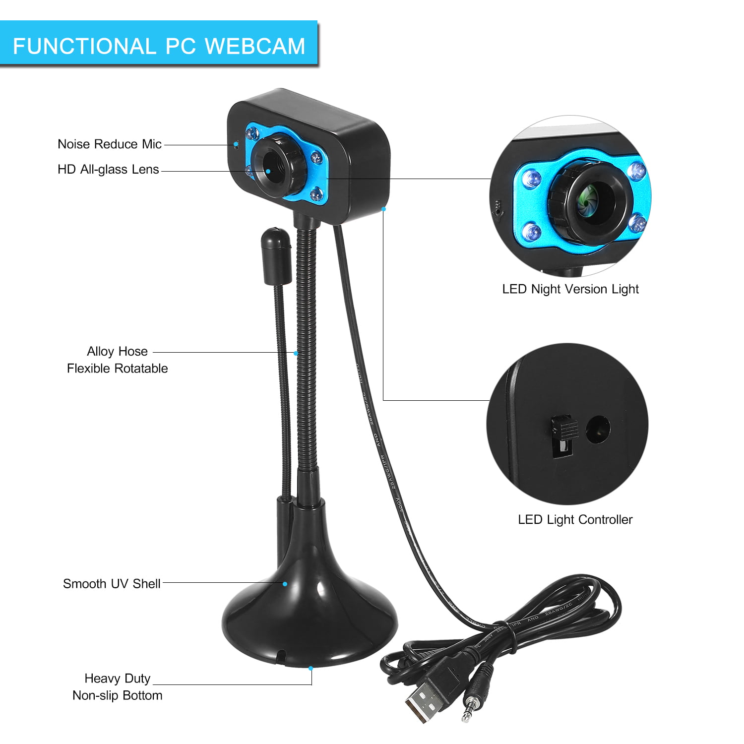 480P USB2.0 Webcam Camera with Mic Night Vision Web Cam For PC