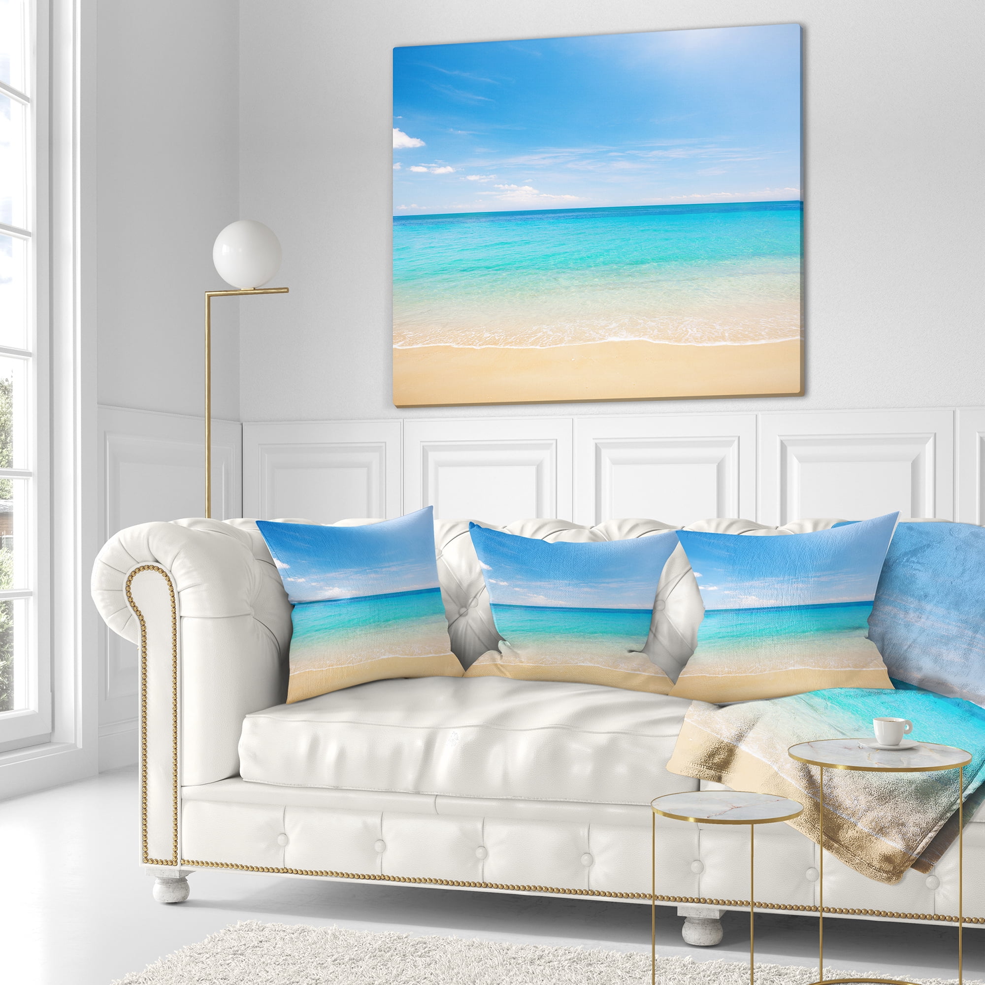 Designart Bright Blue Tropical Beach - Seashore Photo Throw Pillow - 16x16