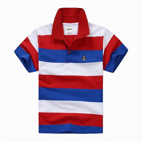 NIEWTR Toddler Boys Classic Striped Polo Shirts Cotton Short Sleeve Lapel Tees Daily Outfits(P,7-8 Years)
