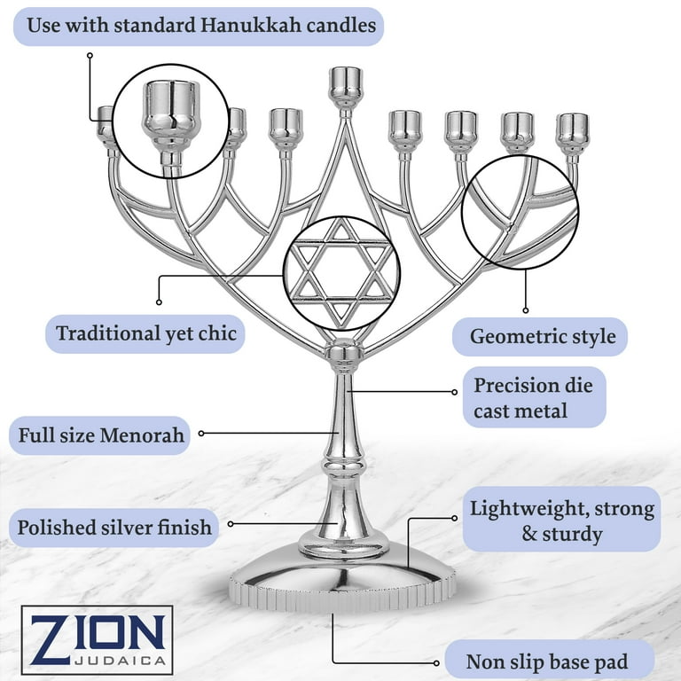 新品未開封　ZION　HANDMADE CANDLE [Memuro Sky] Zion Judaica Silver Plated Geometric Hanukkah Menorah, Traditional