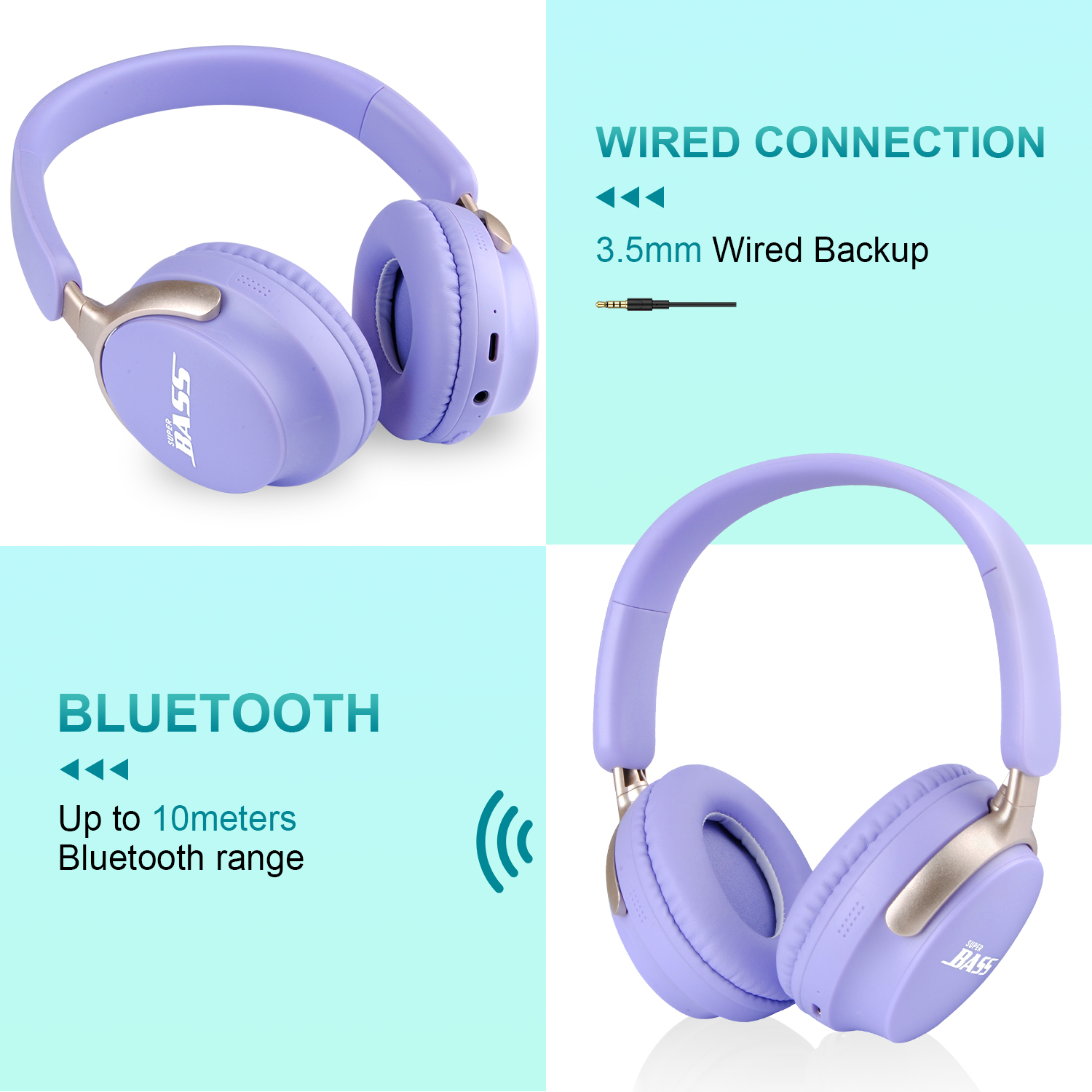 Ailkin Bluetooth Over-Ear Headphones with Noise Cancelling, Purple photo 6