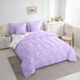 thumbnail image 3 of Manfei Teens Princess Bow-tie Bedding Comforter Set 7 Pieces, Dreamy Purple Bow Full Bedding Set, Kawaii Cute Cartoon Reversible Fitted Sheet Flat Sheet, Lightweight Room Decor, 3 of 7