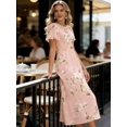 thumbnail image 5 of Pink Chiffon Floral Print Ruffle Sleeve Elegant Midi Dress For Women, 5 of 6