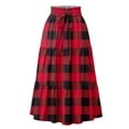 thumbnail image 3 of Midi Skirts For Women Drawstring High Waist Tiered Skirt Elastic Buffalo Plaid Print Loose Skirts Flowy A-Line Skirt With Side Pockets Red M, 3 of 5