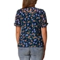 thumbnail image 3 of INSPIRAR CHIC Blusas de Chifón para Mujeres con Mangas Cortas, Con Volantes, Florales, para Trabajo y Oficina, Talla M, Azul Oscuro, 3 of 6