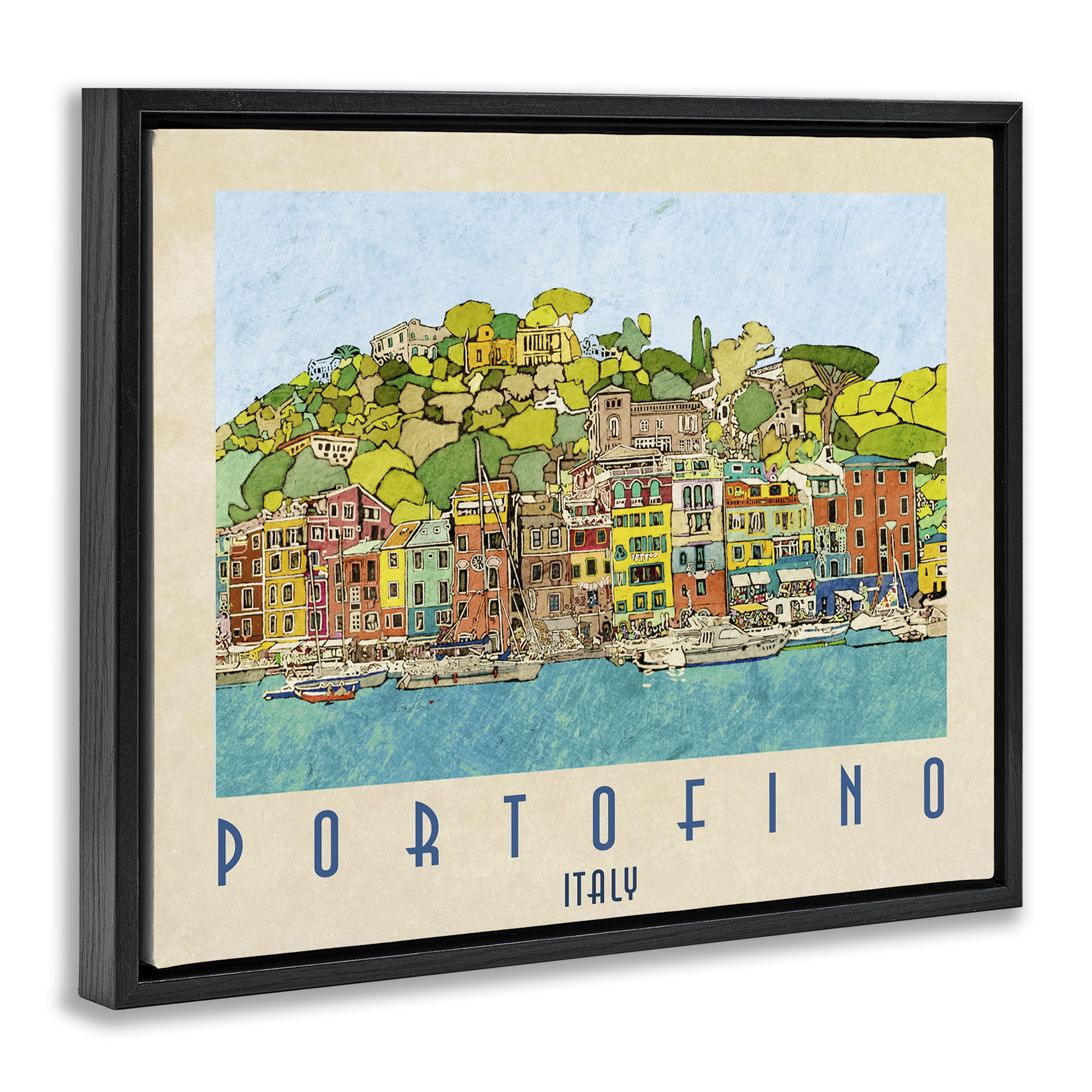 Stupell Industries Portofino Architecture Poster Black Framed Floater Canvas Wall Art, design by Ynon Mabat