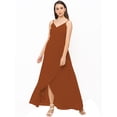 thumbnail image 2 of eloria Women's Georgette Summer Casual Split V Neck Sleevless Long Dress With Tie, Color : Brown | Size : L, 2 of 5