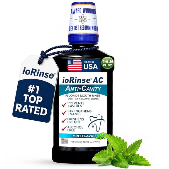 ioRinse AC Anticavity Fluoride Mouthwash with Molecular Iodine, Alcohol-Free, Mint, 16.9 fl oz