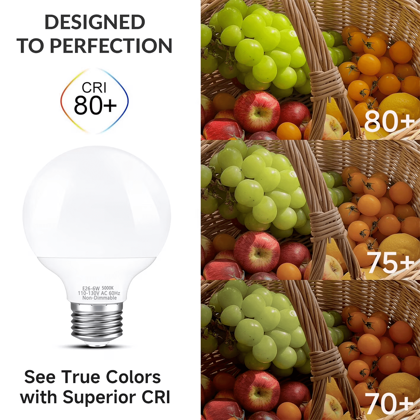 8-Pack Vanity Light Bulbs, Daylight White 5000K, 60W Equivalent, 600LM, G25 LED Globe Light Bulbs with E26 Base for Bathroom Mirror, Non-dimmable