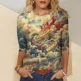 thumbnail image 2 of LYXSSBYX 3/4 Sleeve Shirts for Women Women's Fashion Dragon Print T-Shirt 3/4 Sleeves Blouse Round Neck Casual Tops, 2 of 5