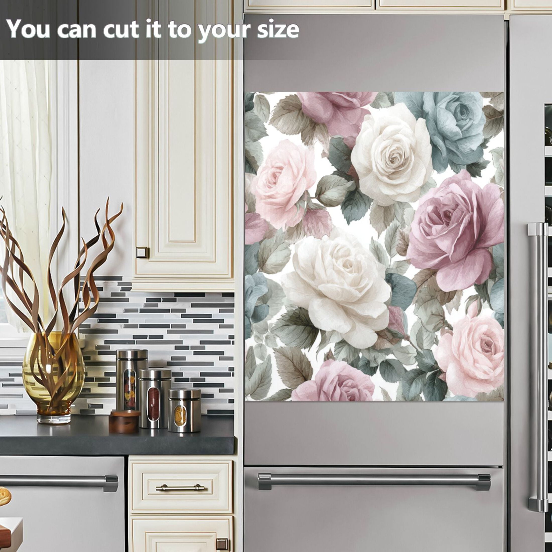 Dishwasher Magnetic Refrigerator Magnet Cover Sticker Home Decorative 23"x26" Roses on A Gray Background