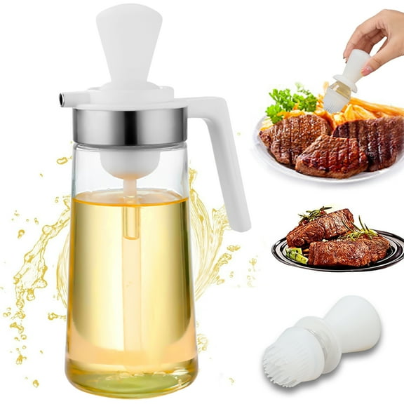 "2 In 1 Glass Olive Oil Dispenser Bottle With Silicone Brush, 550ml Silicone Dropper Measuring Oil Dispenser Bottle,for Kitchen Cooking,Baking"