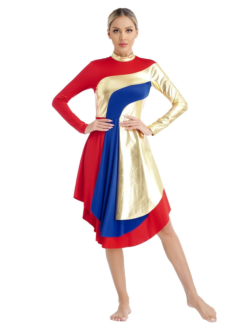 red and white praise dance dress White with red gradient colored ballroom dance dresses for women girls long  flare sleeves competition waltz tango dance long dress
