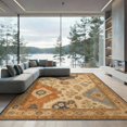 thumbnail image 2 of ODIKA 8'x10' Ultra-Soft Area Rug, Blue and Terracotta Vintage Floral Design Intricate Garden Motif with Geometric Washable, Bare feet friendly, Silk-Touch for Bedroom, Under Sectional, 2 of 7