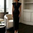 thumbnail image 5 of TEAJOPSUU Women's Dresses Slim Fitted V Neck Cap Sleeve Dresses Formal Business Wedding Guest Party Maxi Dress Black, 5 of 8