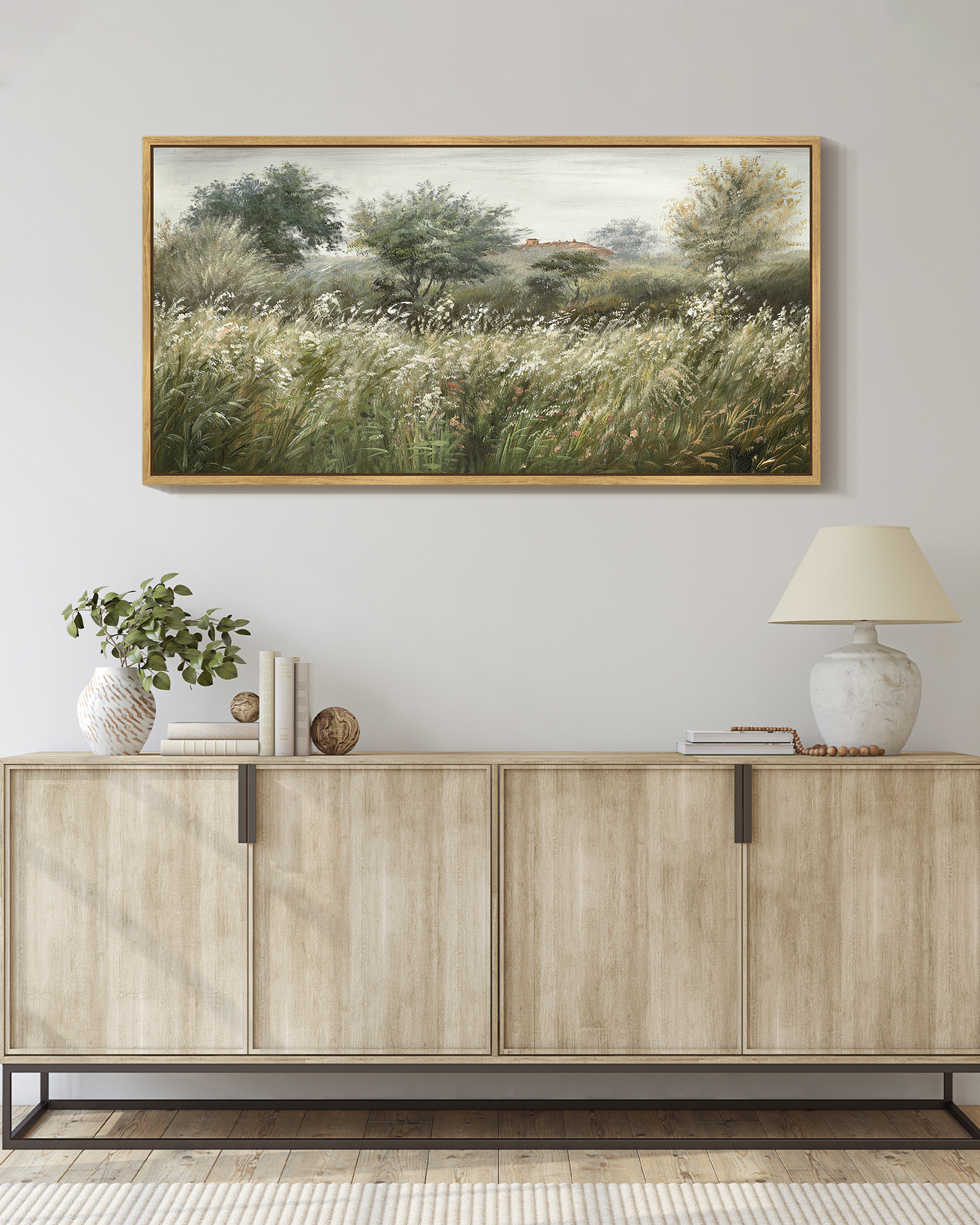Drsoum 20x40 Natural Framed Country Meadow Landscape Wall Art photo 2