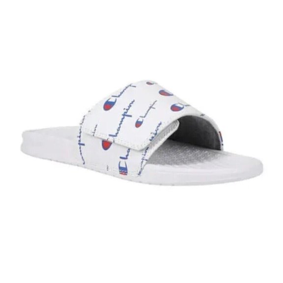 Champion Men's Slide Sandal White Mens Size 12 Hook & Loop Closure Embossed "C"