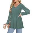 thumbnail image 4 of UVN Fall Blouses for Women Long Sleeve V Neck Peplum Tunic Tops Casual Babydoll Flowy T Shirts, 4 of 8