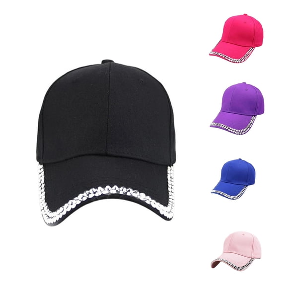 XIAOCHA Women's Solid Rhinestone Baseball Cap Adjustable Hat Band Baseball Hats Party Dad Caps,Black