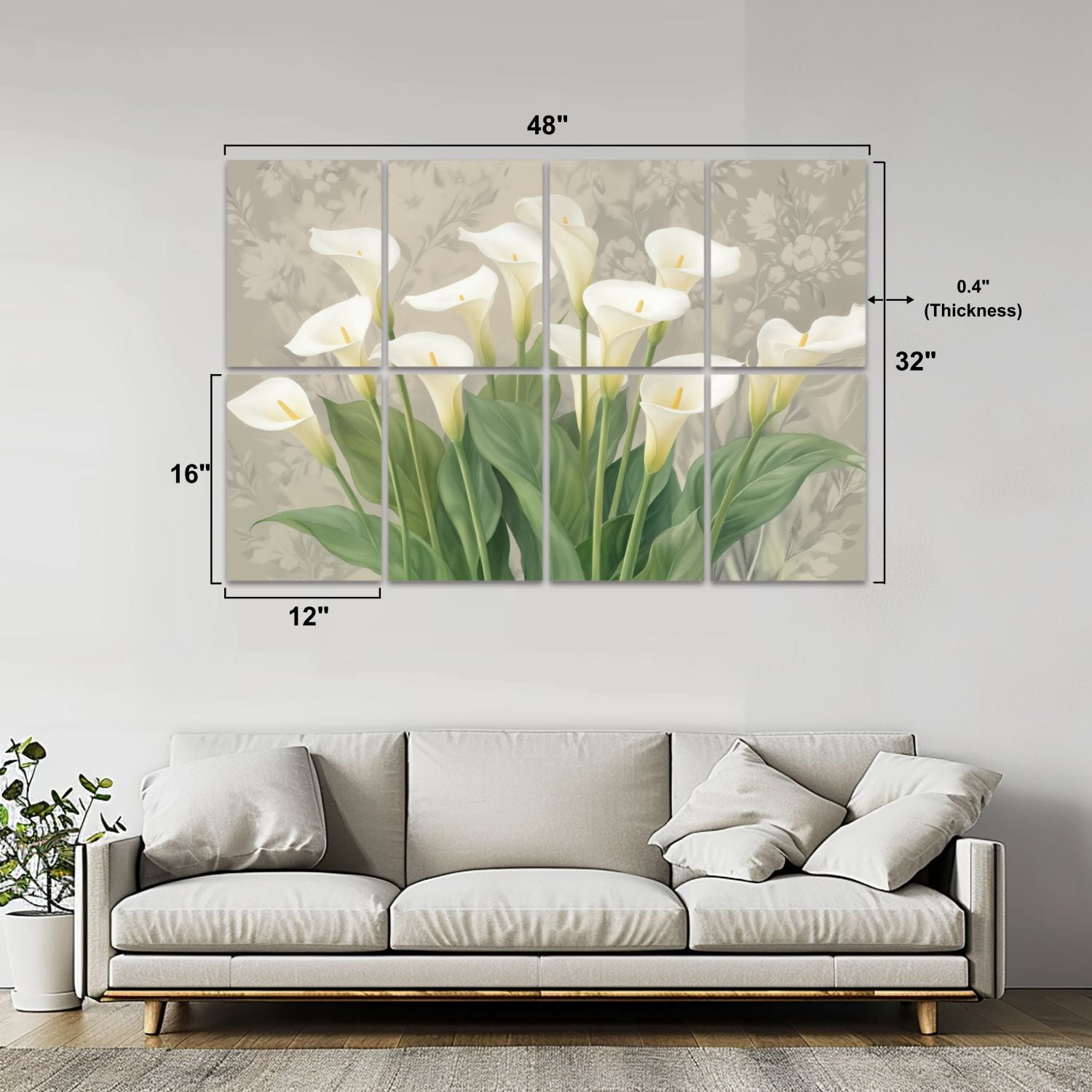 8 Pack Art Acoustic Panels Sound Absorbing Elegant White Calla Lilies Green Leaves Soft Botanical Decorative Soundproof Wall Panels Self Adhesive for Nursery Game Room Bedroom 48"x32"