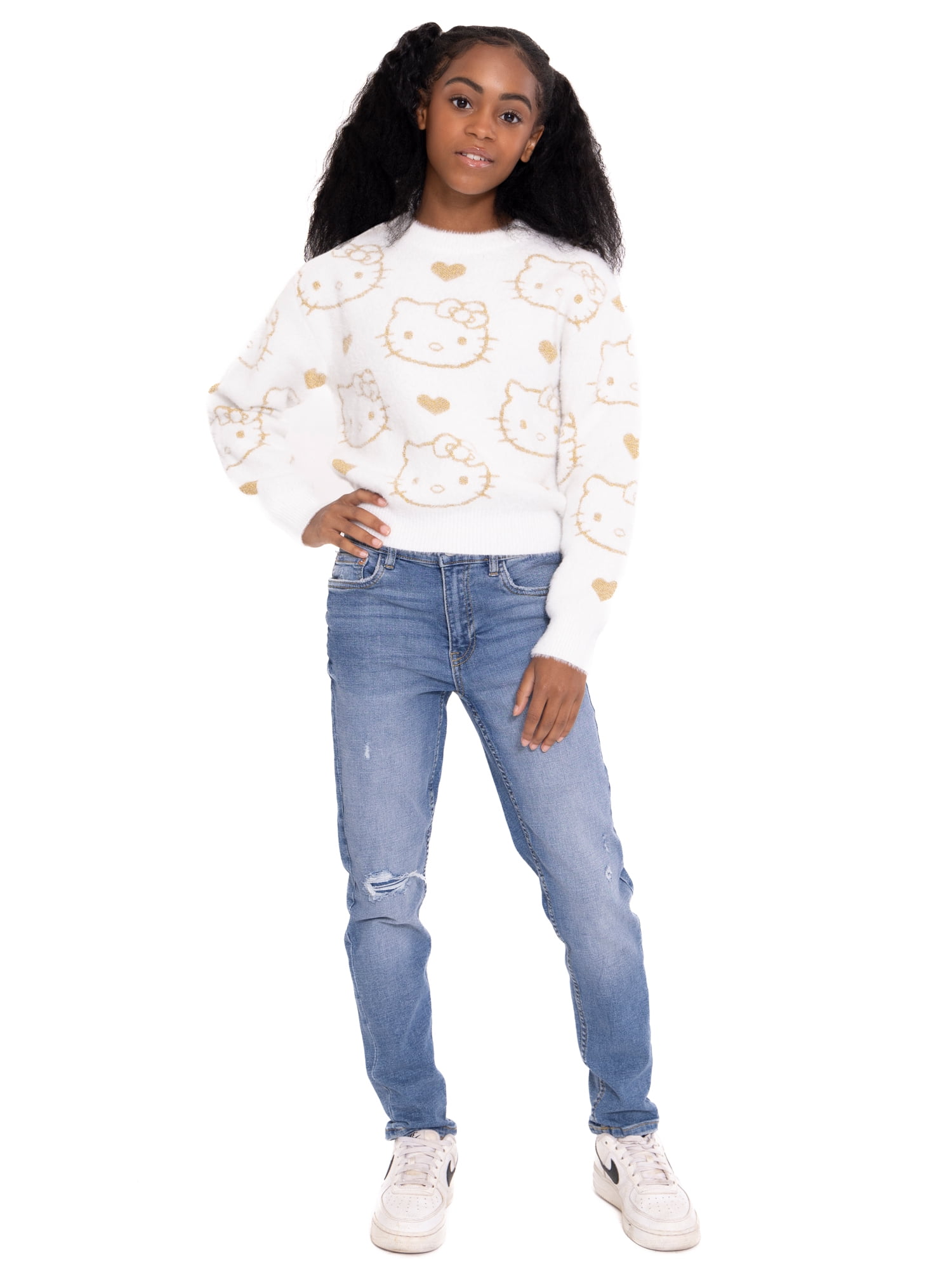Hello Kitty Girls Metallic Lurex Holiday Sweater, Sizes 4-16