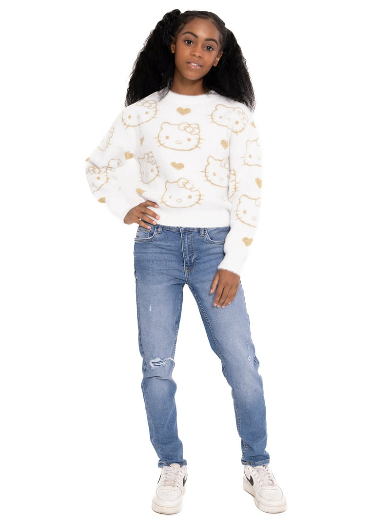 Hello Kitty Girls Metallic Lurex Holiday Sweater, Sizes 4-16