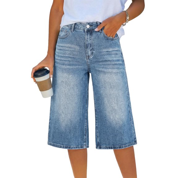 EMMIOL Women's High Waisted Baggy Denim Bermuda Shorts - Y2K Wide Leg Casual Trendy Streetwear Summer Shorts