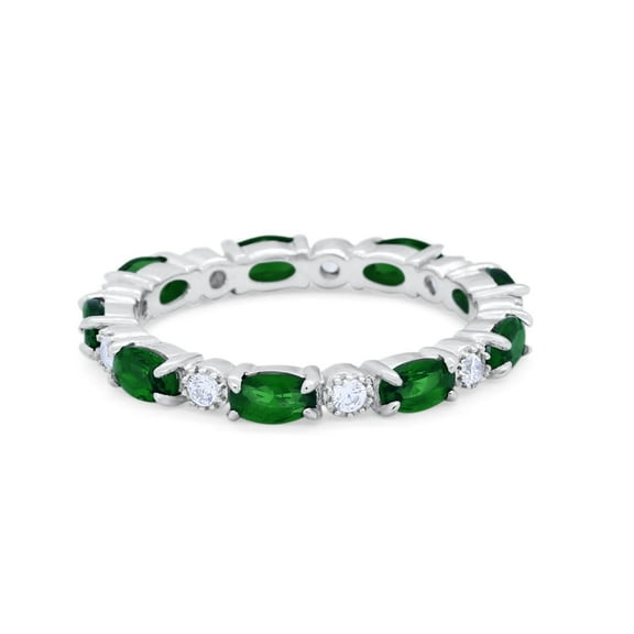 Full Eternity Band Oval Round Ring Green Emerald CZ 925 Sterling Silver Size 5