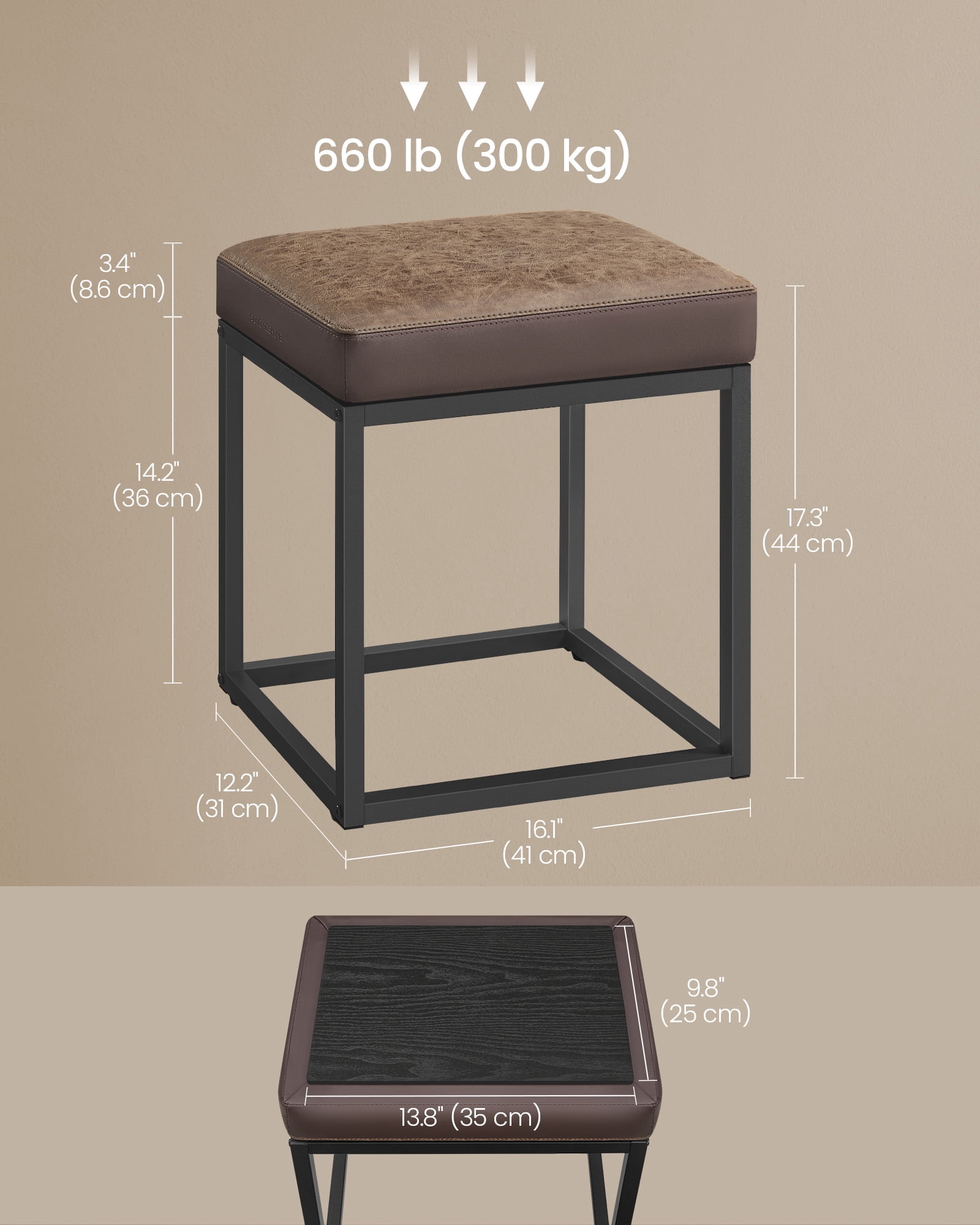 SONGMICS HOME LUIZ Collection - Ottoman Footstool Rectangle Ottoman Vanity Chair Stool Footrest Reversible Top Side Table Walnut Brown