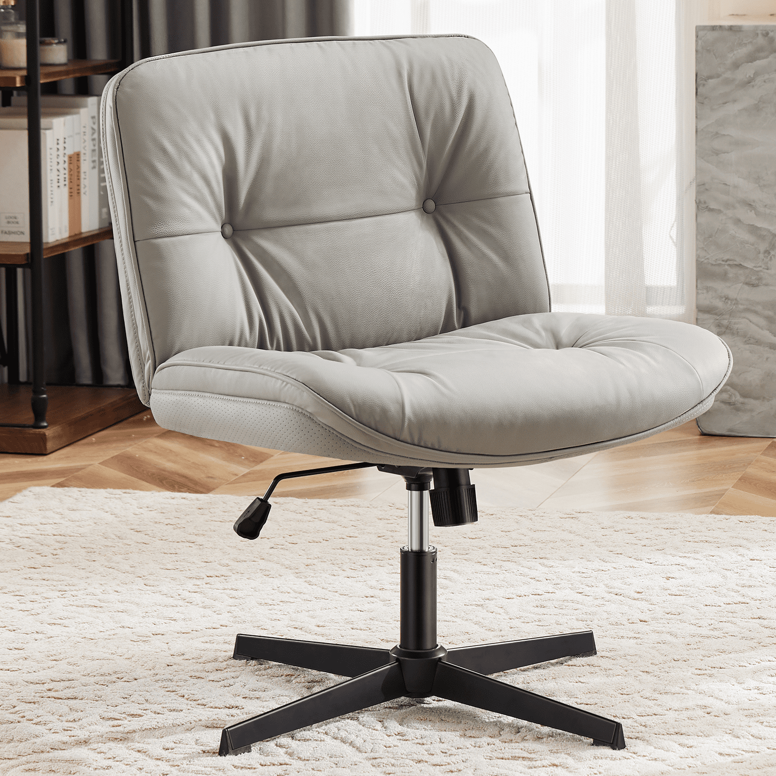 MAYEERTY Criss Cross Legged Chair, Armless Office Desk Wide Seat No Wheels, Swivel Height Adjustable Comfy